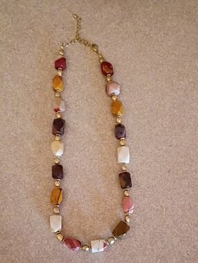 Multicolor Stone Beaded Necklace - Gold Accent
